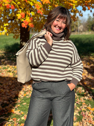 Pistache Striped Cowl Sweater