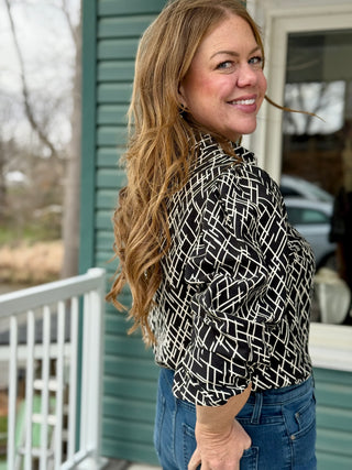 Marigold Black & White Zip Up Baptiste Blouse