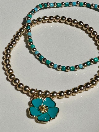 14kt Gold Filled Blue Hibiscus Bracelet