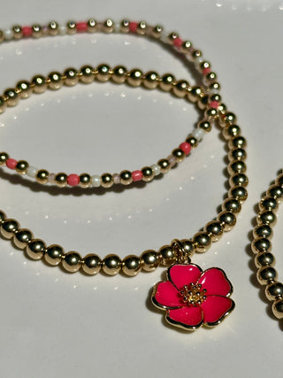 14kt Gold Filled Pink Hibiscus Bracelet