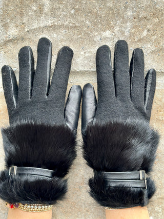 Furlux Black Fur & Leather Glove