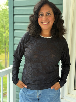 Splendid Cecelia Floral Long Sleeve Tee in Black