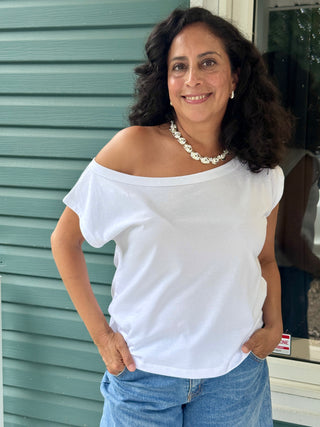 Brunette The Label Off The Shoulder Tee in White