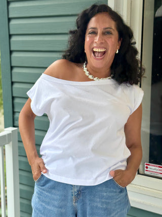 Brunette The Label Off The Shoulder Tee in White