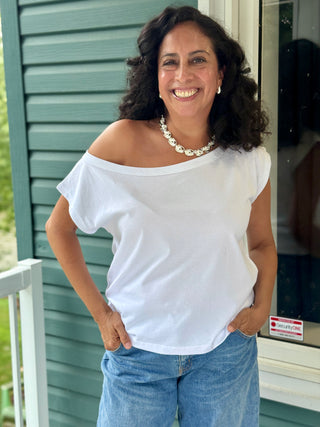 Brunette The Label Off The Shoulder Tee in White