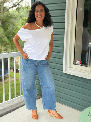 Brunette The Label Off The Shoulder Tee in White