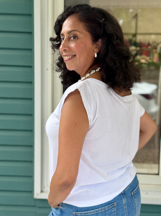 Brunette The Label Off The Shoulder Tee in White