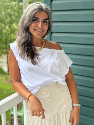 Brunette The Label Off The Shoulder Tee in White