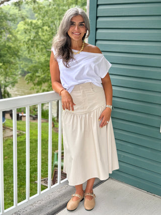 Brunette The Label Off The Shoulder Tee in White