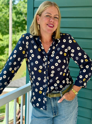 White Stuff Annie Jersey Shirt in Navy Print