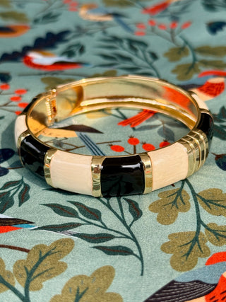 Black & Ivory Enamel Hinged Cuff