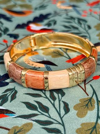 Camel & Cream Mix Enamel Hinged Cuff