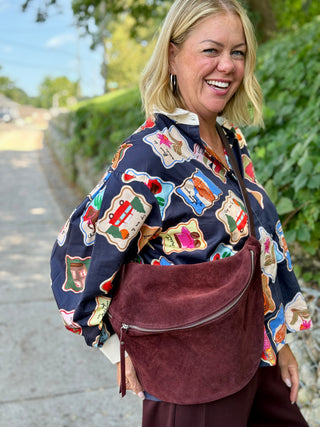 Mathilde Salvador Suede Crossbody Bag in Wine