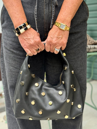 Mathilde Zami Black & Gold Stud Leather Hobo
