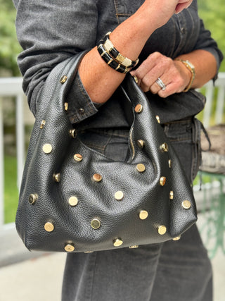 Mathilde Zami Black & Gold Stud Leather Hobo