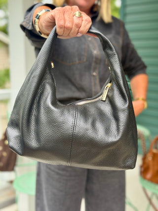Mathilde Zami Black & Gold Stud Leather Hobo