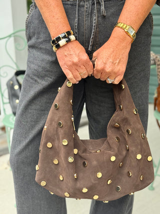 Mathilde Hype Chocolate & Gold Stud Leather Handbag