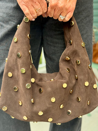 Mathilde Hype Chocolate & Gold Stud Leather Handbag