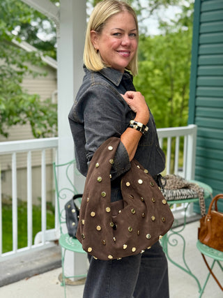 Mathilde Hype Chocolate & Gold Stud Leather Handbag