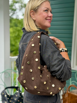Mathilde Hype Chocolate & Gold Stud Leather Handbag