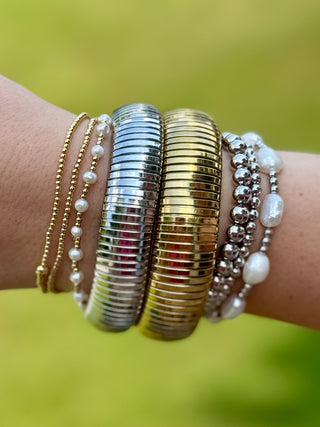 Victoria Emerson Stretch Silver & Pearl Arm Stack
