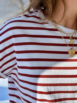 FIG Carolina Short Sleeve Top in Dark Chili Stripe