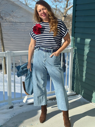 FIG Carolina Short Sleeve Top in Night Stripe