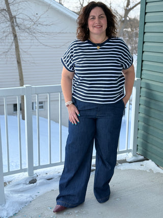 FIG Carolina Short Sleeve Top in Night Stripe