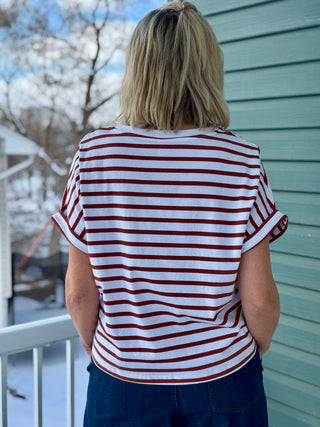 FIG Carolina Short Sleeve Top in Dark Chili Stripe
