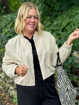 Yoga Denim Bubble Denim Jacket in Almond
