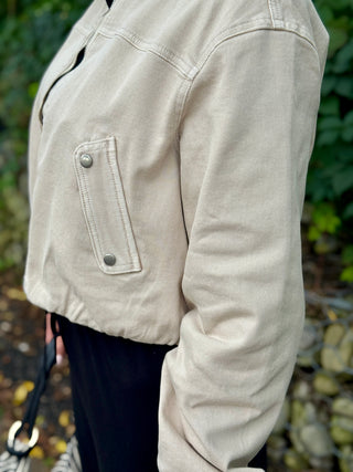 Yoga Denim Bubble Denim Jacket in Almond