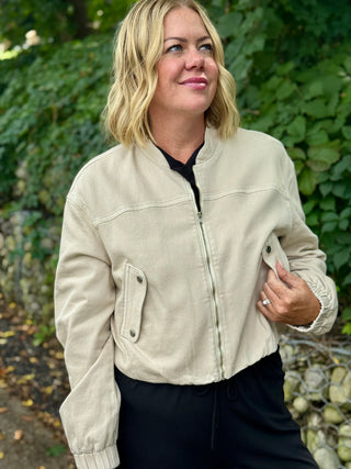Yoga Denim Bubble Denim Jacket in Almond