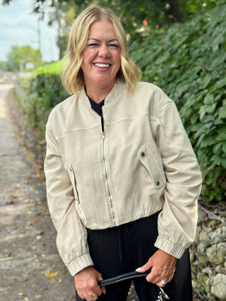 Yoga Denim Bubble Denim Jacket in Almond