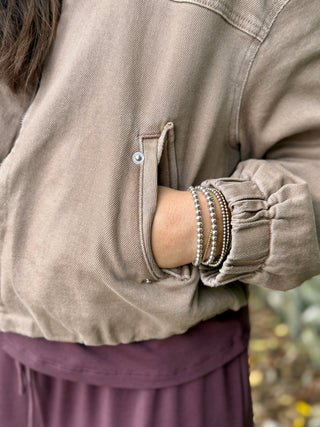 Yoga Denim Bubble Denim Jacket in Mocha