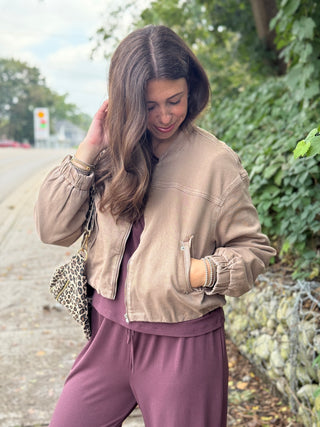 Yoga Denim Bubble Denim Jacket in Mocha