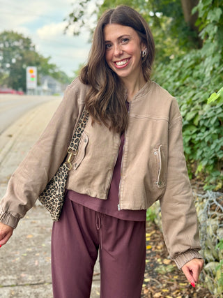 Yoga Denim Bubble Denim Jacket in Mocha