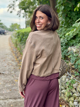 Yoga Denim Bubble Denim Jacket in Mocha