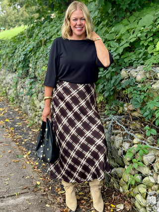 Pistache Chocolate Plaid Satin Skirt
