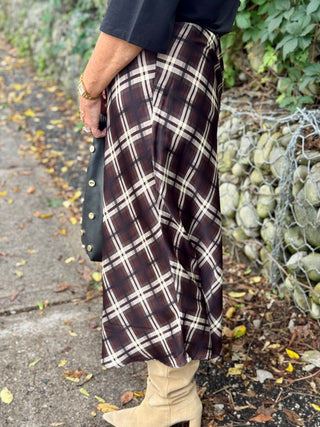 Pistache Chocolate Plaid Satin Skirt