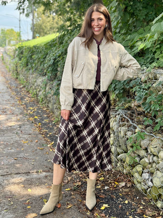 Pistache Chocolate Plaid Satin Skirt