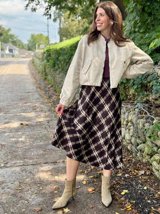 Pistache Chocolate Plaid Satin Skirt