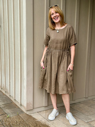 Pistache Linen Cinch Dress