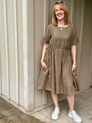 Pistache Linen Cinch Dress