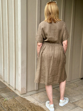 Pistache Linen Cinch Dress