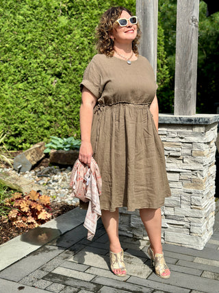 Pistache Linen Cinch Dress