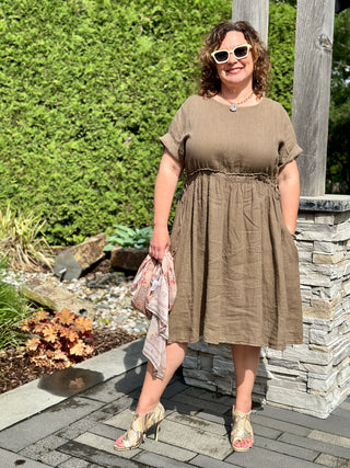 Pistache Linen Cinch Dress