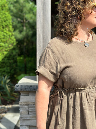 Pistache Linen Cinch Dress