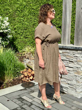 Pistache Linen Cinch Dress