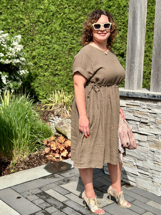 Pistache Linen Cinch Dress