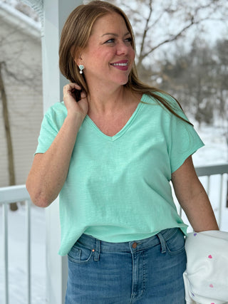 Hatley Sadie V-neck Tee in Sea Glass